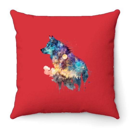 Wolf Print, Cosmic Wolves, Animal Print, Cosmos Throw Pillows
