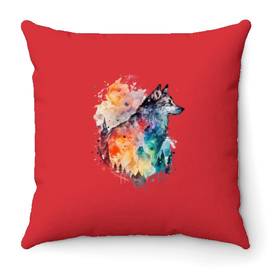Wolf Print, Cosmic Wolves, Animal Print, Cosmos Throw Pillows