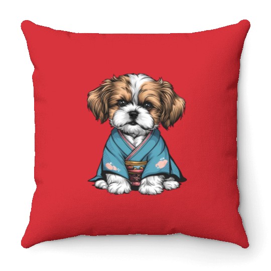 Shih Tzu In Kimono Throw Pillows