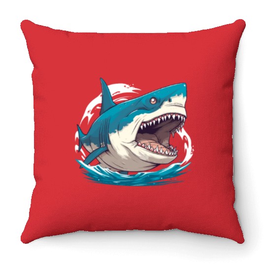 Great White Shark - Ocean Shark - Shark Lover Throw Pillows