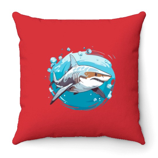 Great White Shark - Ocean Shark - Shark Lover Throw Pillows