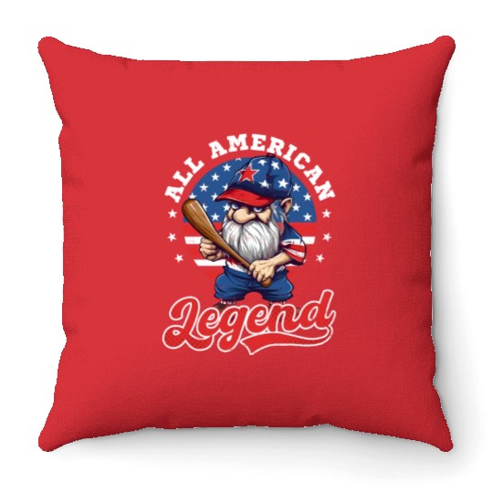 4th Of July Baseball All American Legend Throw Pillows