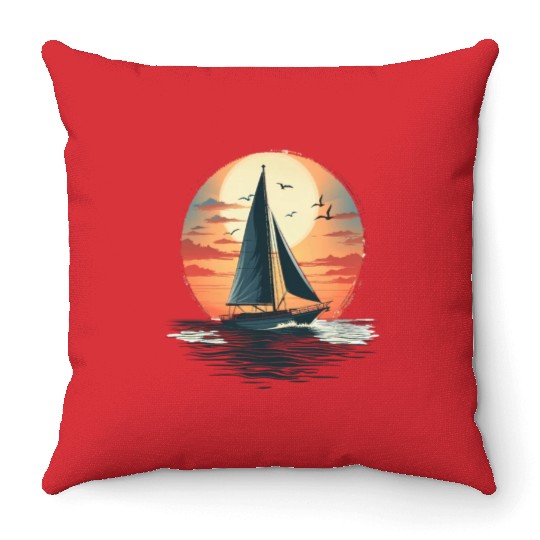 Sail Into The Sunset Nautical Adventure Throw Pillows