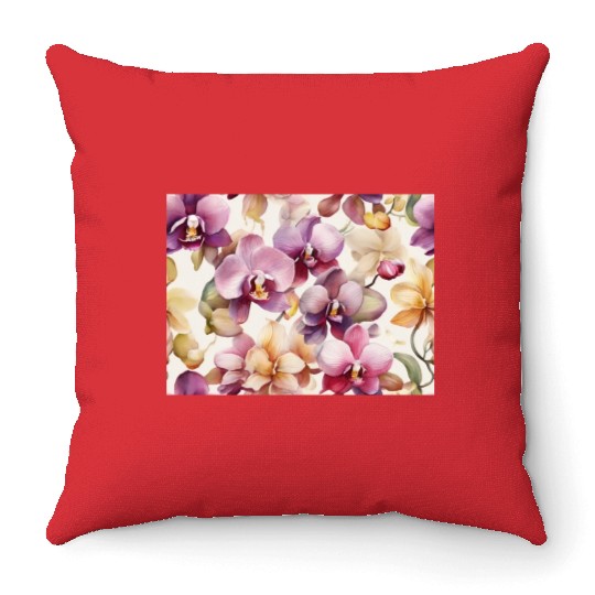 Sweet Watercolor Orchid Art Throw Pillows