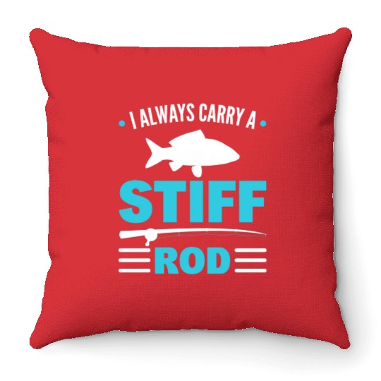 Funny Fishing Rod Fisherman Throw Pillows