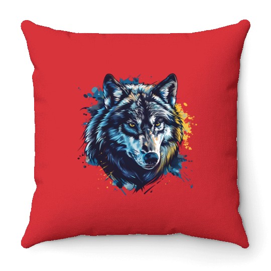 Alpha Wolf Paint Splash Throw Pillows