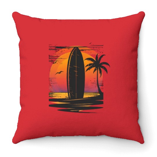 Sunset Surfing Retreat Tropical Vibes Throw Pillows