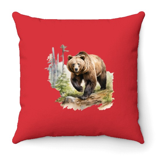Grizzly Bear in the Wild Throw Pillows