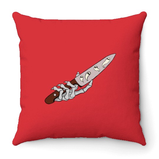 Skeleton Hand with Ghostly Dagger Theme Throw Pillows