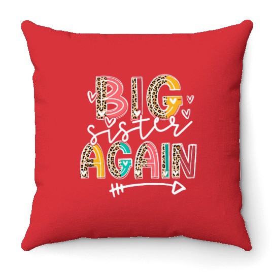 Big Sister Again Soon To Be Sis Announcement Throw Pillows