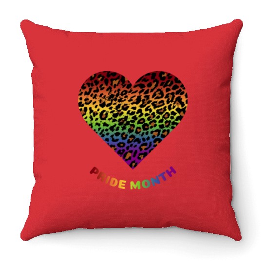 LGBTQ+Pride Month Rainbow Heart Leopard pattern Throw Pillows