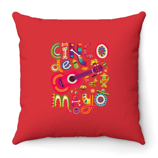 Cinco de Mayo Mexican Taco Guitar Fiesta Throw Pillows