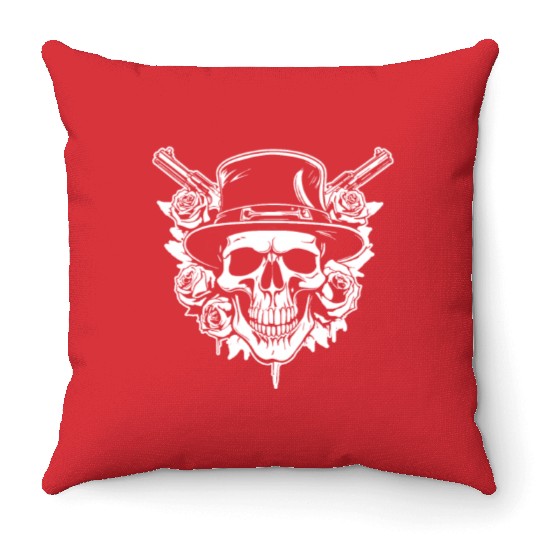 Skeleton Roses Guitar Guns Skull Roses Throw Pillows