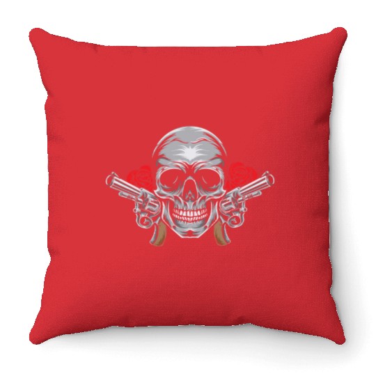 Skeleton Roses Guitar Skull Roses Guns Throw Pillows