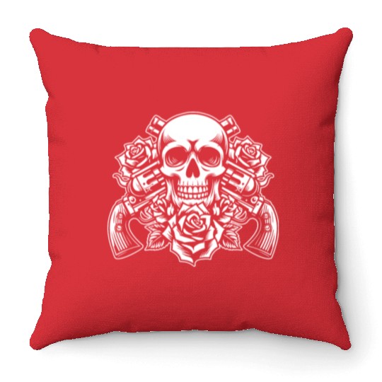 Skeleton Roses Guitar Guns Skull Roses Throw Pillows