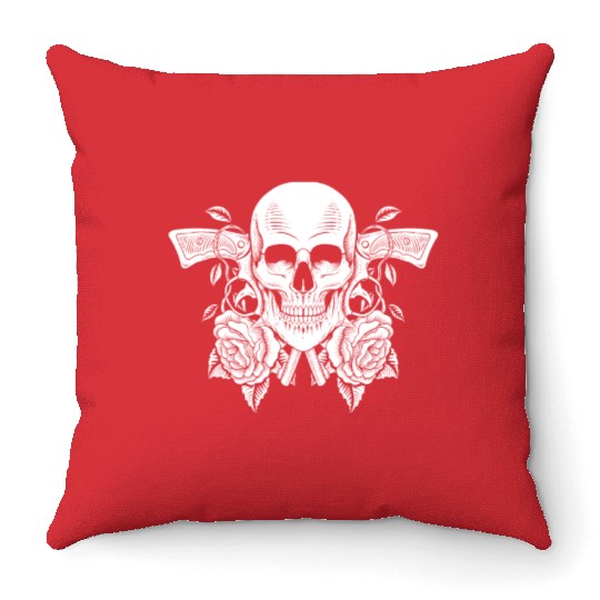 Skeleton Roses Guitar Guns Skull Roses Throw Pillows