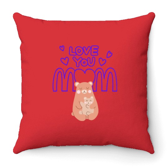 Peach Cute Mom And Baby Bear Mother s Day Card 2 Throw Pillows