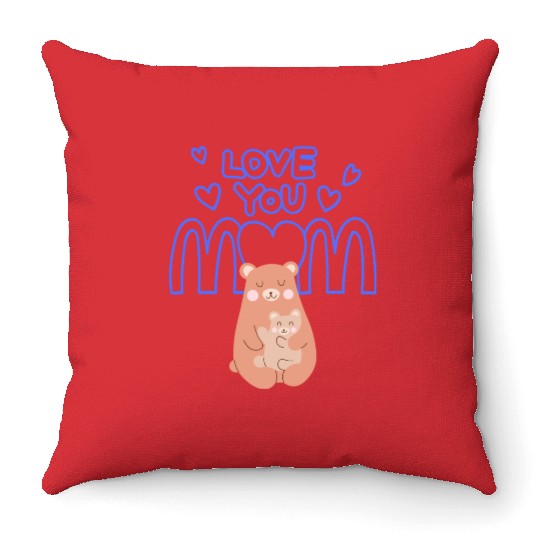 Peach Cute Mom And Baby Bear Mother s Day Card 3 Throw Pillows