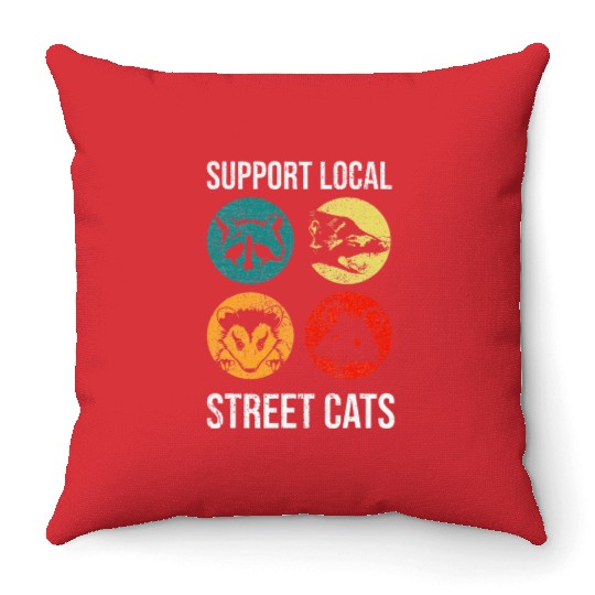 Support Local Street Cats Tropique Skunk Opossum Throw Pillows