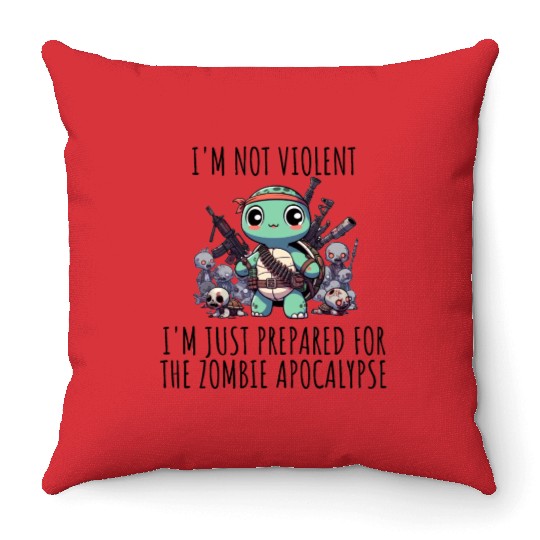 Zombie Apocalypse Turtle Throw Pillows