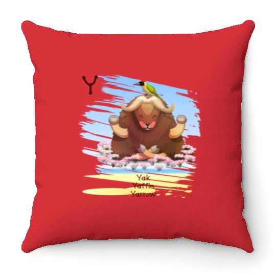 Unique Creative Cute Y Alphabet Yak Yaffle Yarrow Throw Pillows