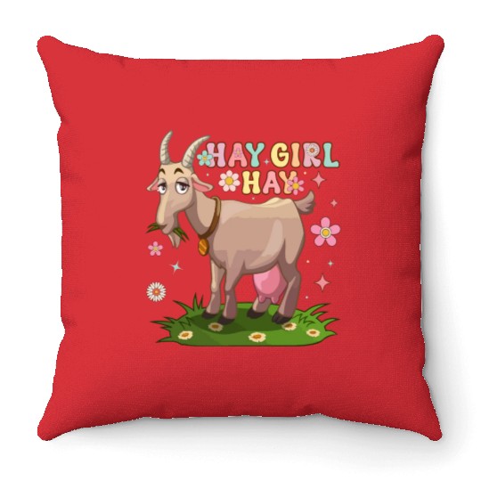Hay Girl Hay Groovy Goat Girl Farmer Throw Pillows