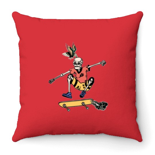 Skateboarding Skeleton Throw Pillows