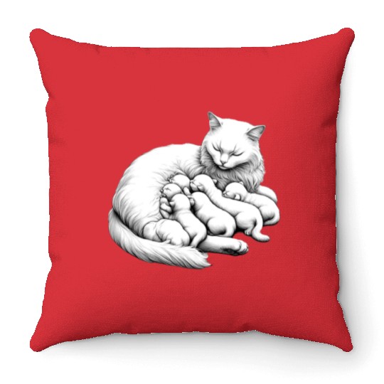 Breastfeeding Mother Cat Throw Pillows