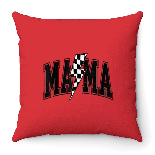 Checkered Mama Lightning Bolt Mothers Day Mother Throw Pillows