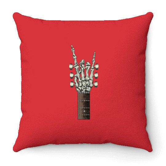 Rock On Skeleton Hand Guitar Rock Roll Rock Band Throw Pillows