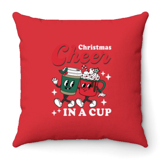 Christmas Cheer in a cup Funny Christmas Throw Pillows