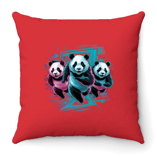 Team Player Three Big Panda Running Throw Pillows