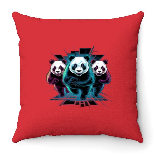 cheerfull panda running Throw Pillows