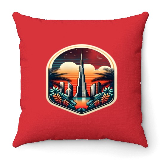 Dubai City United Arab Emirates Vintage Travel Throw Pillows