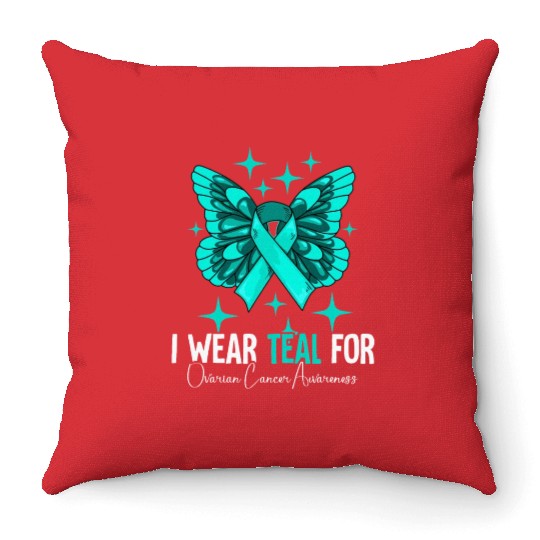 I Wear Teal For Ovarian Cancer Awareness Throw Pillows