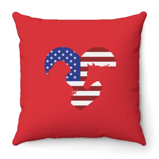 American Flag Horse lover for girls & women Throw Pillows