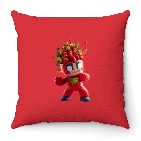 Strawberry Superhero: The Sweetest Defender of Fla Throw Pillows