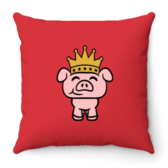 Pig King Queen Crown Prince Princess Piggy Piglet Throw Pillows