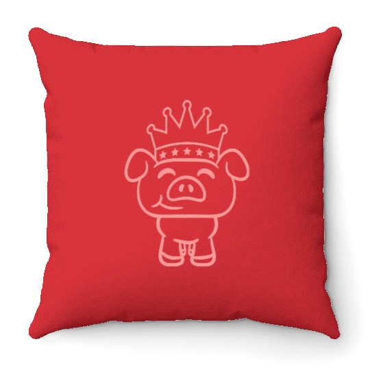 Pig King Queen Crown Prince Princess Piggy Piglet Throw Pillows