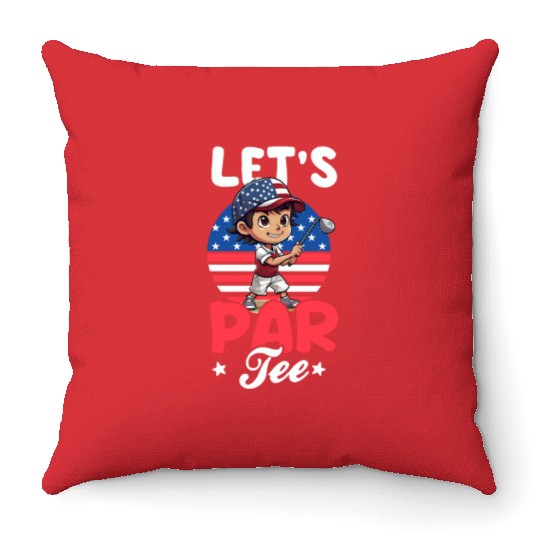 4th Of July Golf Lets Partee Throw Pillows