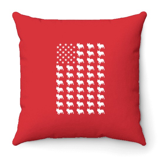 US Flag Silhouette French Bulldog 4th Of July Throw Pillows