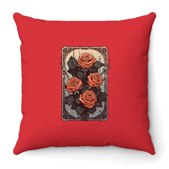 Rose Tarot Card Reader Astrology Occult Throw Pillows