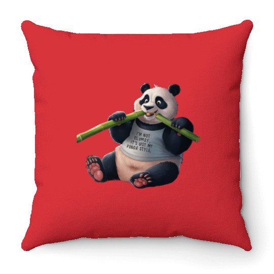 Panda Paradise: Serene Panda Enjoying a Bamboo Fea Throw Pillows