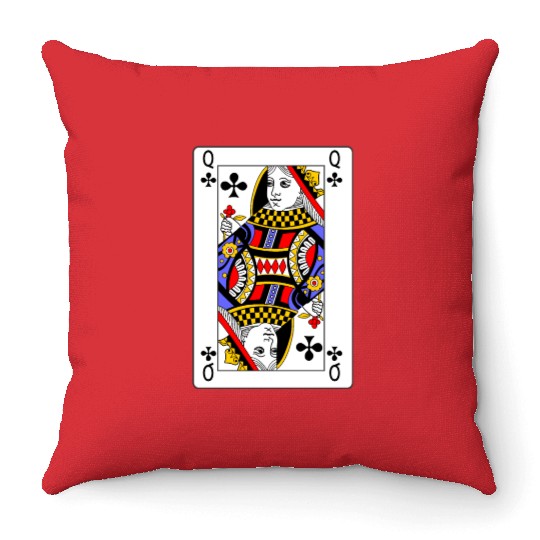 Queen of Clubs Playing Card Throw Pillows