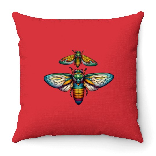 Colorful Cicada Insect Great Eastern Brood Cicada Throw Pillows