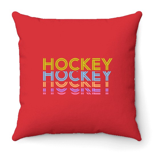 Hockey Colorful Typography Throw Pillows