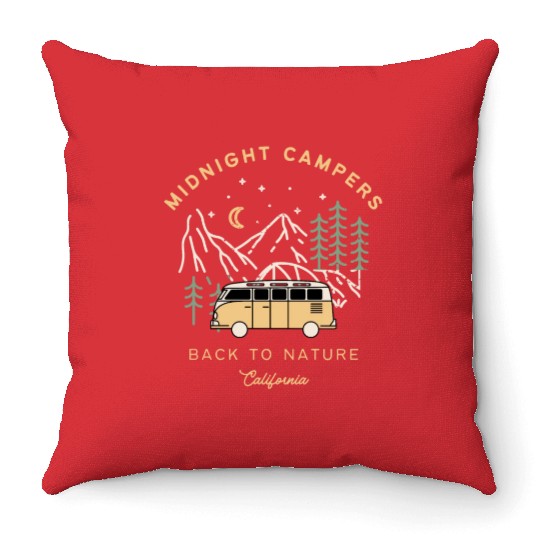 Midnight Campers Back to nature California Throw Pillows