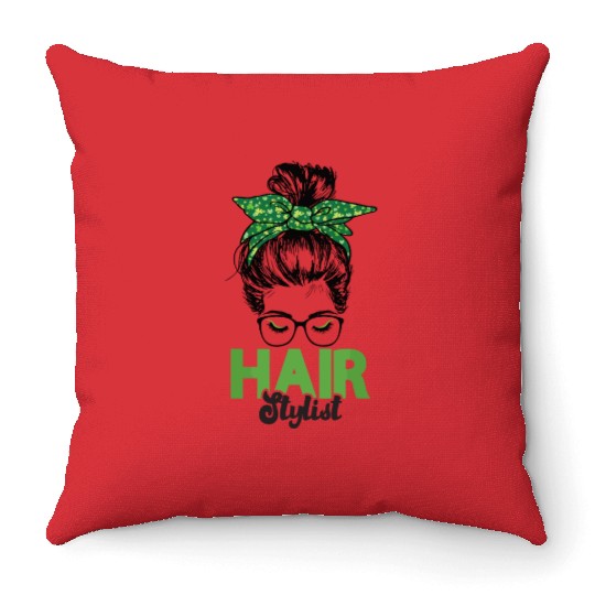 Hairstylist St Patrick's Day Shamrock Messy Bun Throw Pillows
