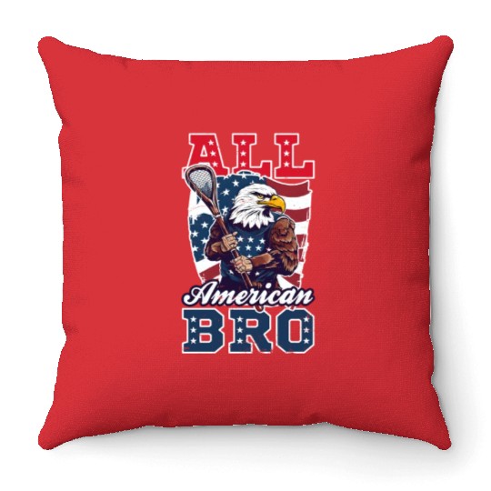 4th Of July Lacrosse All American Bro Throw Pillows