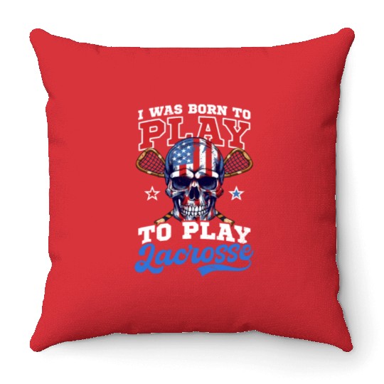 4th Of July Lacrosse Born To Play Lacrosse Throw Pillows